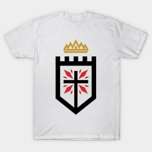 The cross of Jesus Christ against the backdrop of the fortress, on top of the crown - a sign of royal power. T-Shirt